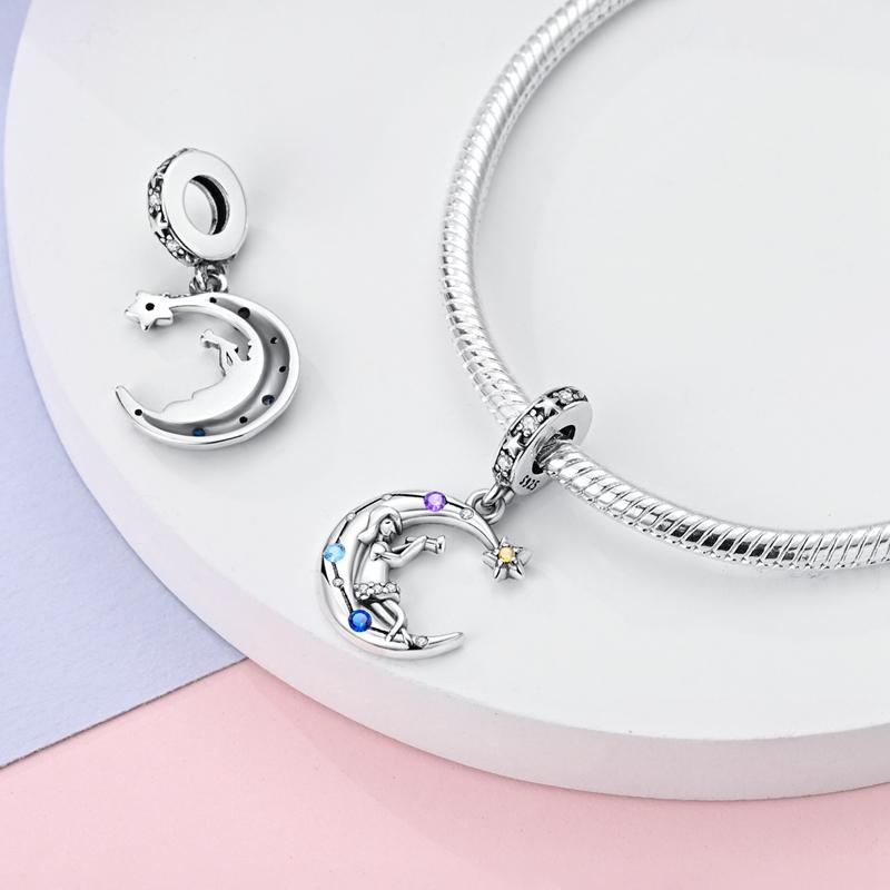 Compatible With Authentic Bracelets copper Plated Cat Moon Shape Stars Love Charm Bead Charms Pendants Ideal For Women Jewellery Making Gift