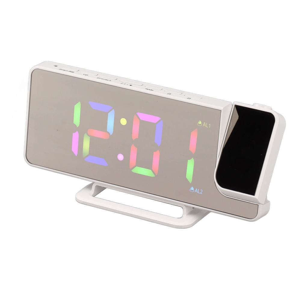 Digital Clock RGB LED Large Screen Mirror Projection Multifunctional Table Electronic Alarm White