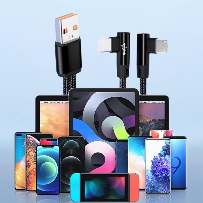 90degree Angled Type C And USB Charging Cable 5A Fast Charging Cord For Quick Power Delivery And Data Sync