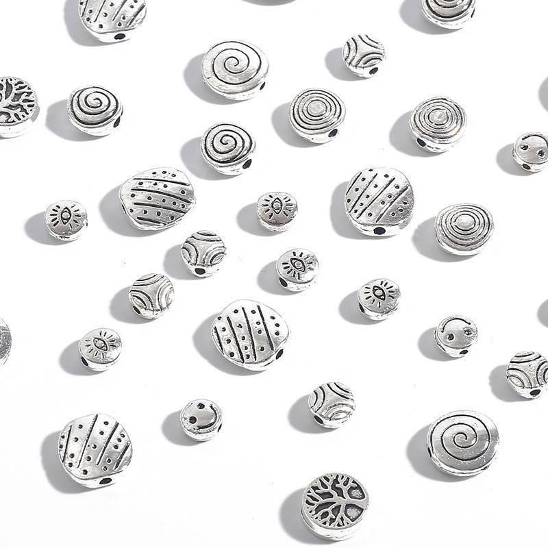 Ručně vyráběné slitinové ploché kulaté distanční korálky pro DIY šperky, náramky, náhrdelníky, spojovací přezky, materiálové doplňky
