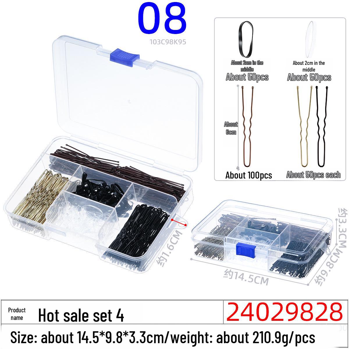 

Набор аксессуаров для волос: Прямые зажимы, цветные резинки, U-образные зажимы и заколки в коробках
