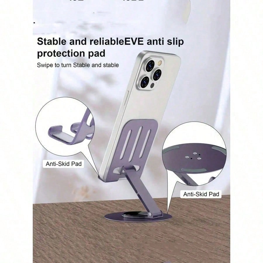 1pc 360° Rotating Universal Metal Phone & Tablet Stand - Waterproof, Shock-Absorbing, Adjustable And Compact фиолетовый
