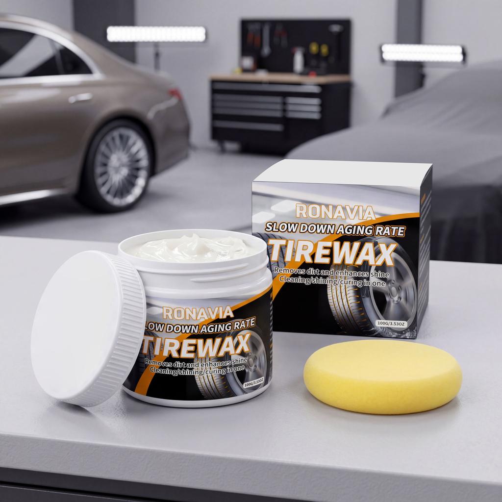 Tire Wax 100g Slow Down Aging Rate Removes Dirt and Enhances Shine Tire Care Cleaning Polishing Protecting Formula with Applicator Sponge