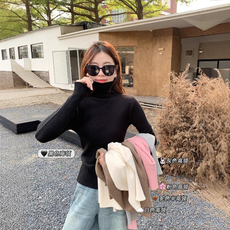 Herbst neues Rollkragenpullover Damen Strick-Basicshirt schmal geschnitten mit langärmeligem Oberteil