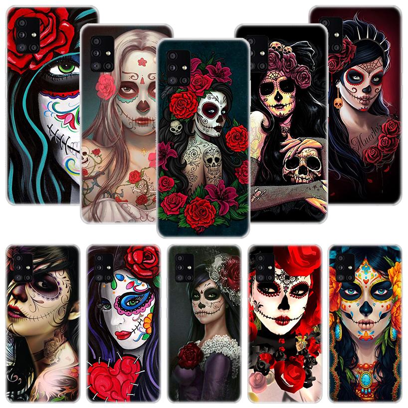 Catrina Beautiful Rose Girl Skull Phone Case For Samsung Galaxy A52 A32 A22 A12 A02S A50S A30S A51 A31 AA71 Note 20 Ultra 10 S10