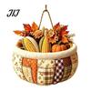 Seasonal Indoor Outdoor Sign Patchwork Pumpkin Wooden Door Hanger, Fall Harvest Halloween Decorative Maple Leaf Wreath with Leaves Berries, Farmhouse