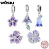 WOSTU Echter 925er Sterling Silber Lila Blume Anhänger Prunkwinde Perlen Passend für Original Halskette Armband DIY Damenschmuck Herstellung