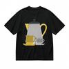 Women's Comfortable Classic T-Shirt Yellow-Grey Tea Set Minimalist Art Black Tee