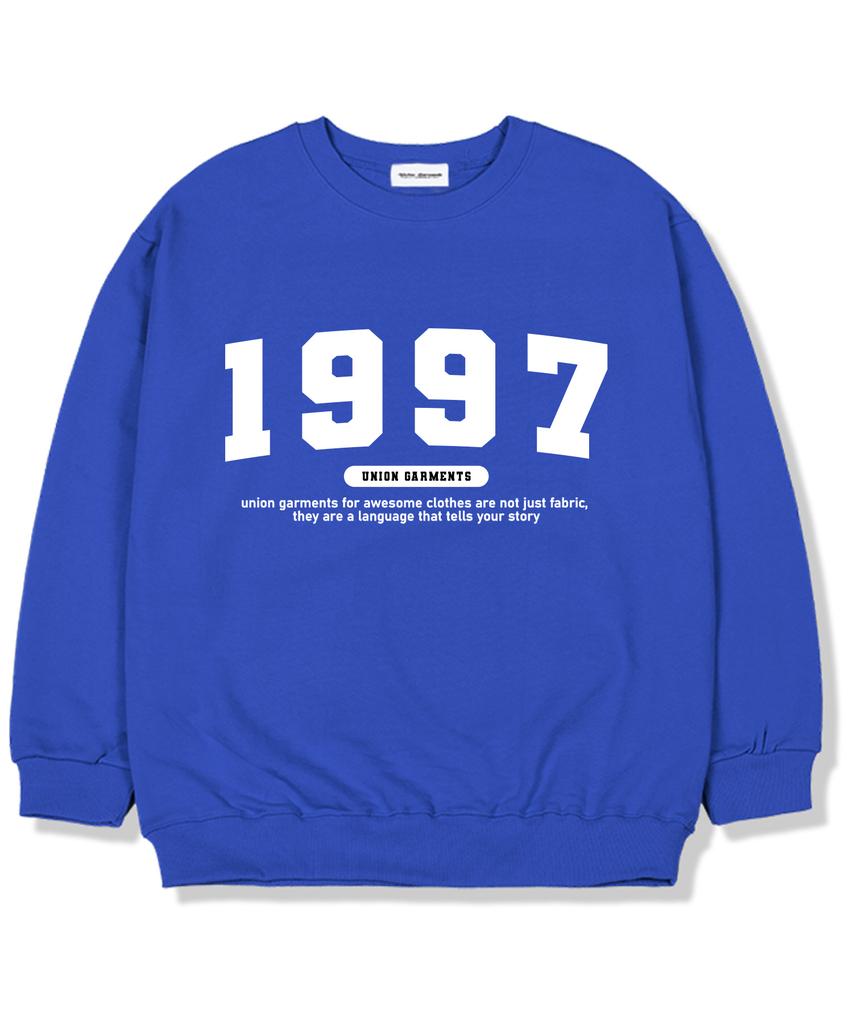 UNION GARMENTS 1997 Number Logo Fleece-Lined Oversized Sweatshirt Blue