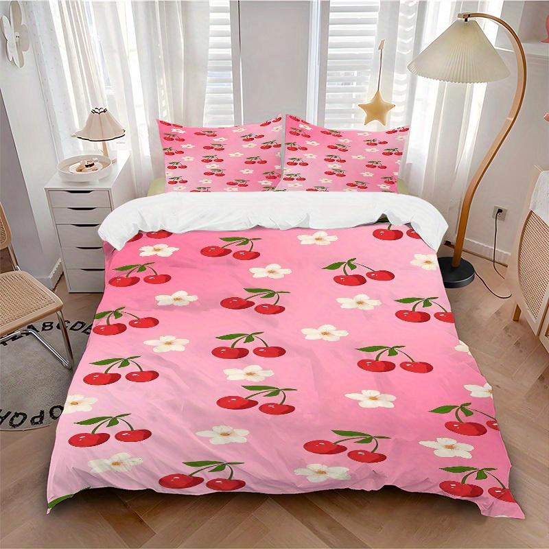 

3pcs Cherries Pattern Soft and Comfortable Breathability, Bedding Set, Machine Washable, Suitable for All Seasons107 135x200cm