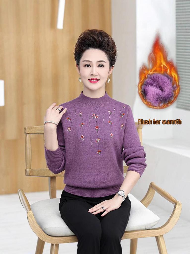 Mom's Winter Velvet One-Piece: Stylish Thickened Sweater with Warm Inner Layer for Middle-Aged & Elderly Women