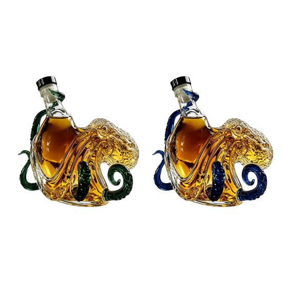 Yousheng Octopus Shaped Whiskey Decanter, 3D Blown Glass Wine Bottle with Stopper, 400ml Handmade Lead-Free Barware, Creative Bar Decor Gift for