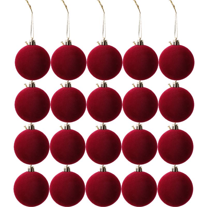 1-50 stuks Wijnrood Fluweel Kerstballen Kerstboom Bevlokte Hangende Decoraties Bal Ornamenten Huis Festival Feestartikelen