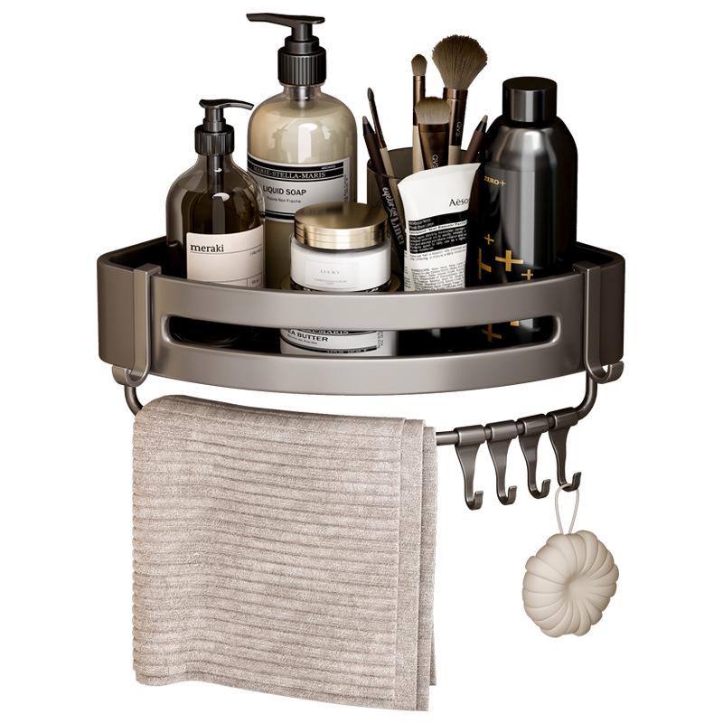 Gunmetal No-Drill Triangular Bathroom Shelf - Space Aluminum Corner Storage Basket