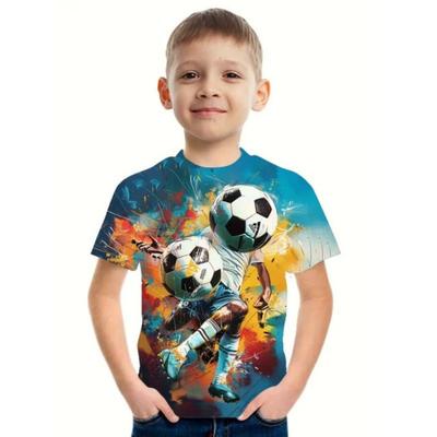 Futbol Çocuk Tişörtleri O Yaka Üstler Polyester Günlük Spor Giyim Rahat Tişörtler Kısa Kollu 3d Baskılı Tişört