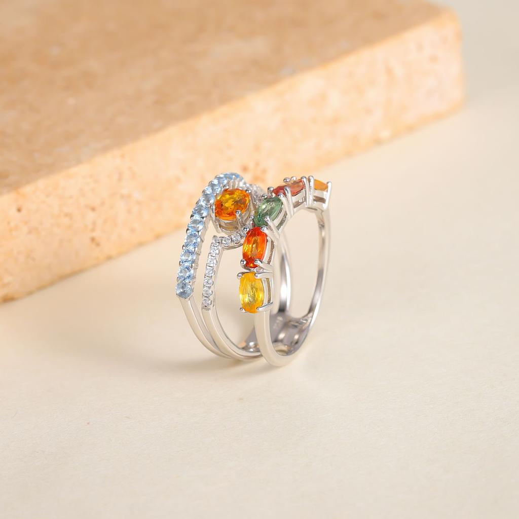 Piccolo anello fresco in stile ins di grande impatto visivo in zaffiro naturale color argento sterling S925 anello aperto nuovo stile che non sbiadisce