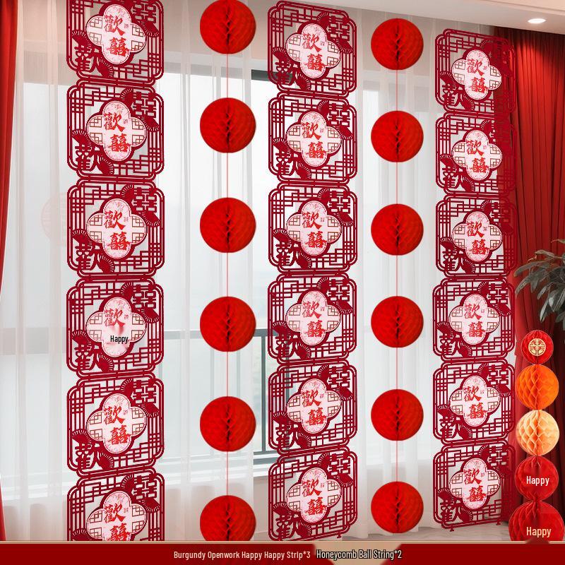 Double Happiness Wedding Room Curtain Decoration for Groom and Bride