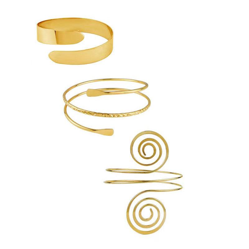 Geometric Metal Arm Bangle Set: Adjustable, Hollow, Exaggerated Design for Women