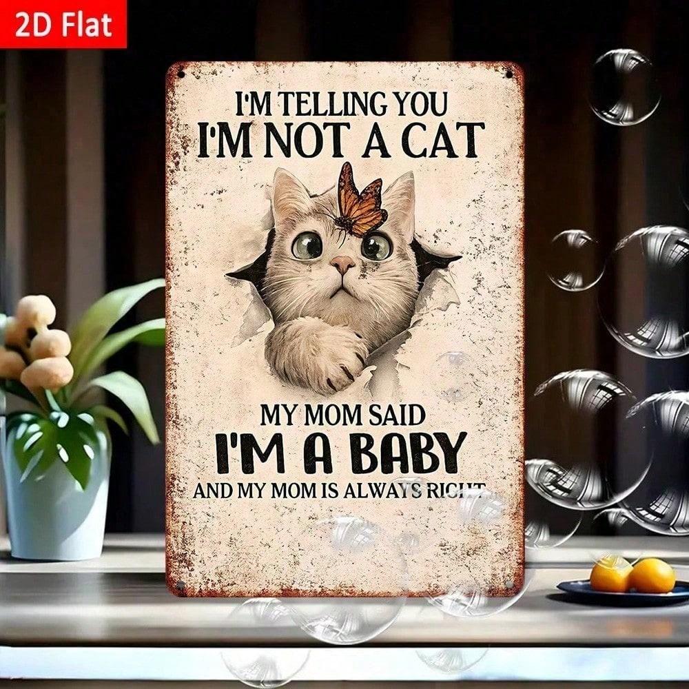 1pc 2D Flat Tin Sign I'm Not A Cat My Mom Said I'm A Baby Cute Cat Wall Art Funny Pet Nursery Home Decor
