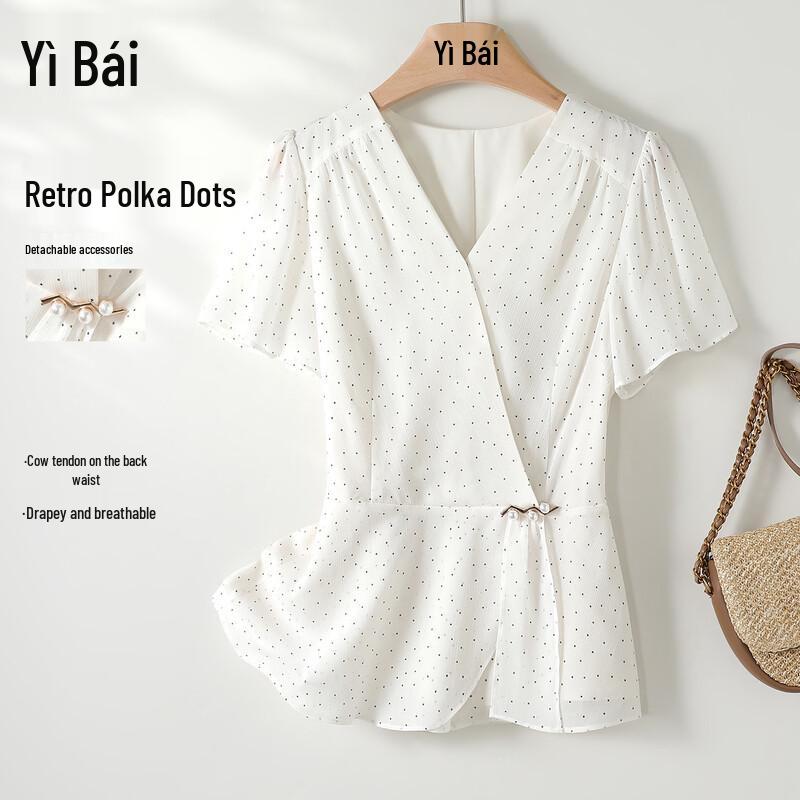 Yibai 2026 Summer Retro Polka Dot V-neck Blouse L