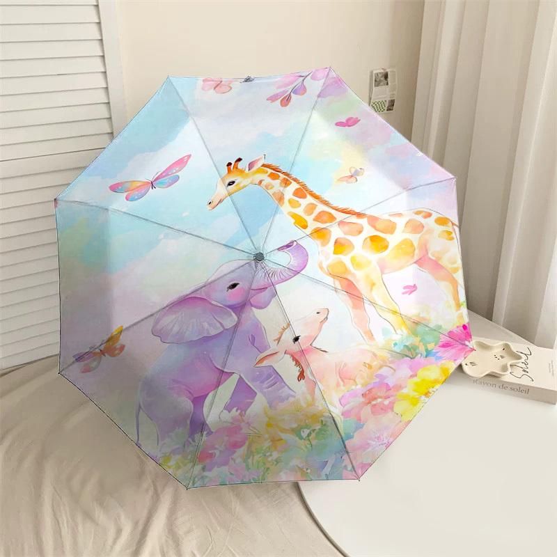 

1PC Giraffe Elephant Umbrella-8-Rib Reinforced Portable Folding Travel Suitable for All Seasons Outdoor Daily Use-Z0474