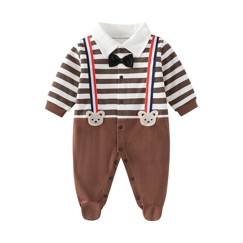 Baby Jumpsuit Spring and Autumn Pure Cotton Long-Sleeved Newborn Baby Jumpsuit with Foot Cover Children's Pajamas Romper with Foot Cover