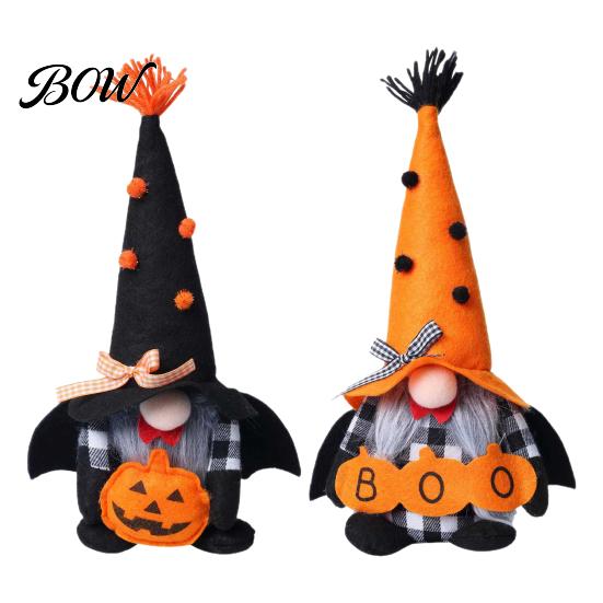 Party Centerpieces Halloween Plush Gnome Decoration, Spooky Orange Black Boo Pumpkin Swedish Tomte Durable Figurine, Elf Dwarf Ornaments for