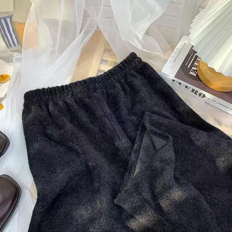 

Зима Новинка 2025 Корейская Мода Вязаные Длинные Брюки Женские Элегантные Свободные Брюки с Завышенной Талией Шикарный Дизайн Повседневная Теплая Одежда S чёрный