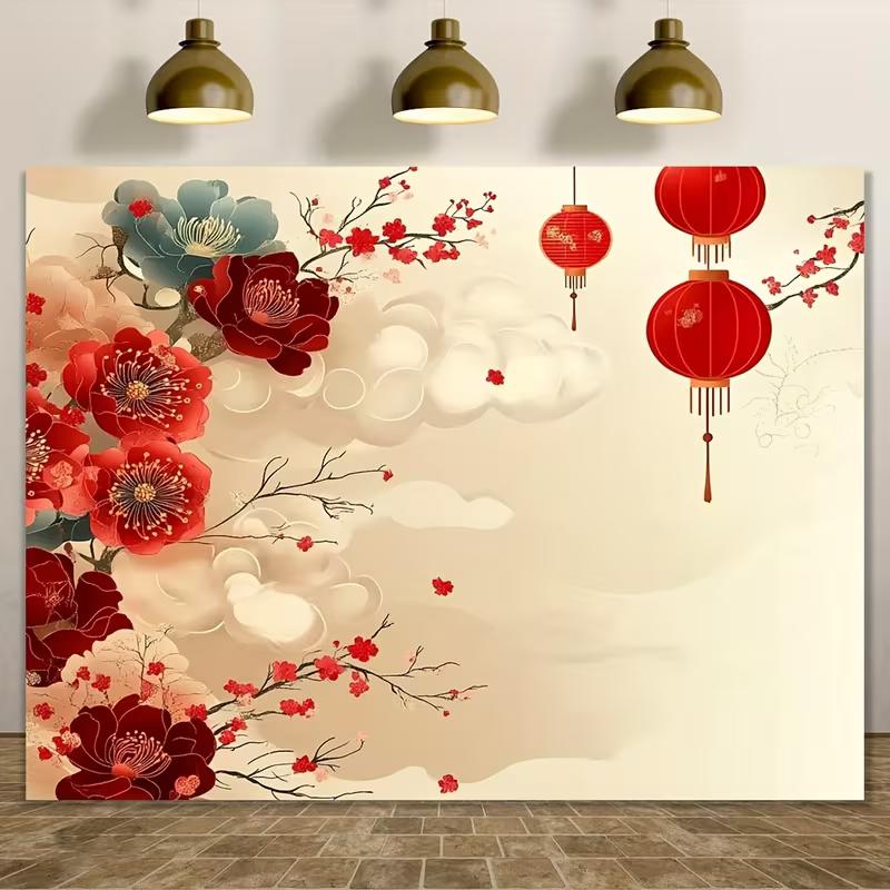 2D Spring Festival Red Plum Blossom Background Cloth for Photoshoot