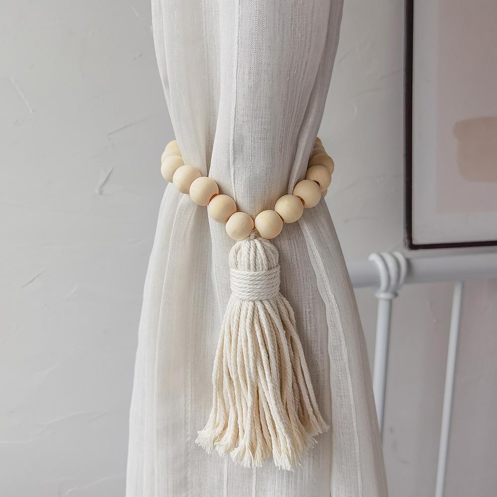 Bohemian Woven Tassel Curtain Tie-back with Leaf Rope Design