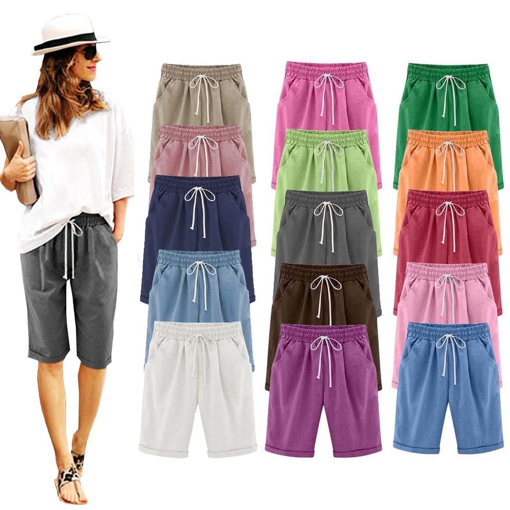 Pantaloncini estivi da donna, pantaloncini bermuda estivi, larghi, casual, sportivi, elastici, in cotone, gamba dritta, traspiranti