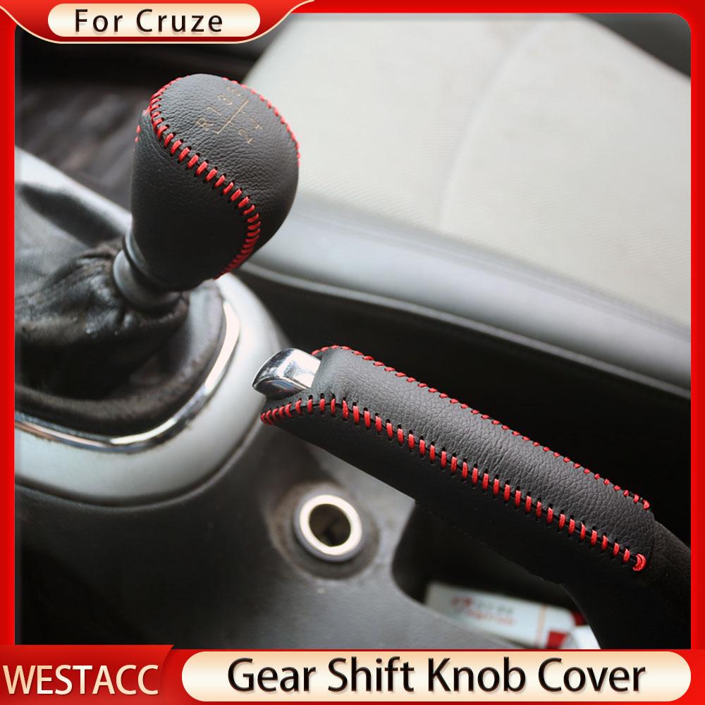 Manuelle 5- und 6-Gang-Schaltknauf-Handbremsabdeckung aus echtem Leder für Chevrolet Cruze Limousine Schrägheck 2008–2014 MT