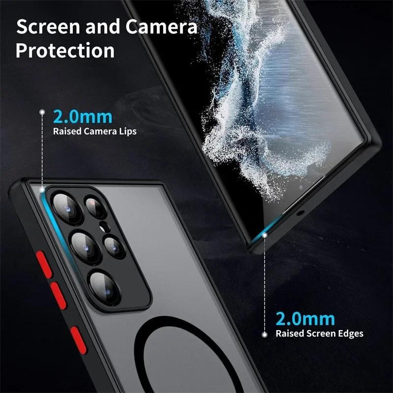 Matte Magnetic Case For Samsung Galaxy S25 Edge S24 Ultra S23+ S22 S21 FE A56 A55 A54 A36 A35 A34 A16 A15 5G Translucent Cover