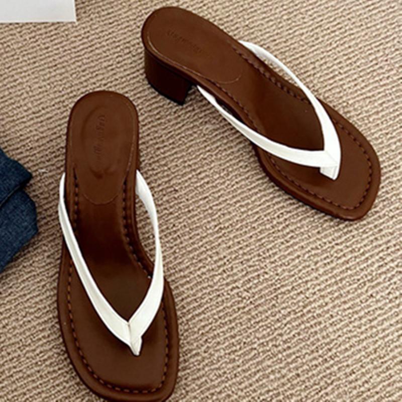 Fashion Square Heel Open Toe Women Flip-flops Comfortable Soft Square Toe Slide Sandal Fashion Simple Non-slip Women Vacation Beach Shoe
