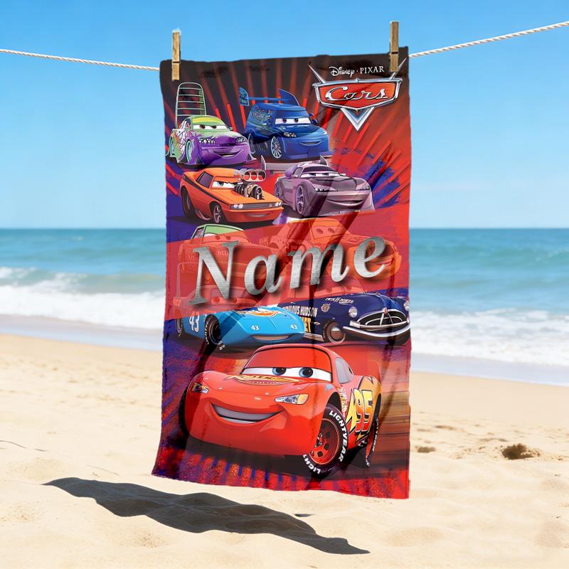 Custom Name Car Adventure Stylish Digital Printing Beach Towel Quick‑Drying Absorbent Blanket for Beach Pool Gym Travel