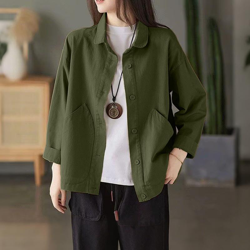 

ZANZEA Женская свободная повседневная блузка с отложным воротником и длинным рукавом 5XL армия зеленый