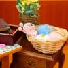 1/12 Scale Dollhouse Miniature Sewing Tools Kits With Yarn Basket and Sewing Box For Realistic Model Scene Crafting