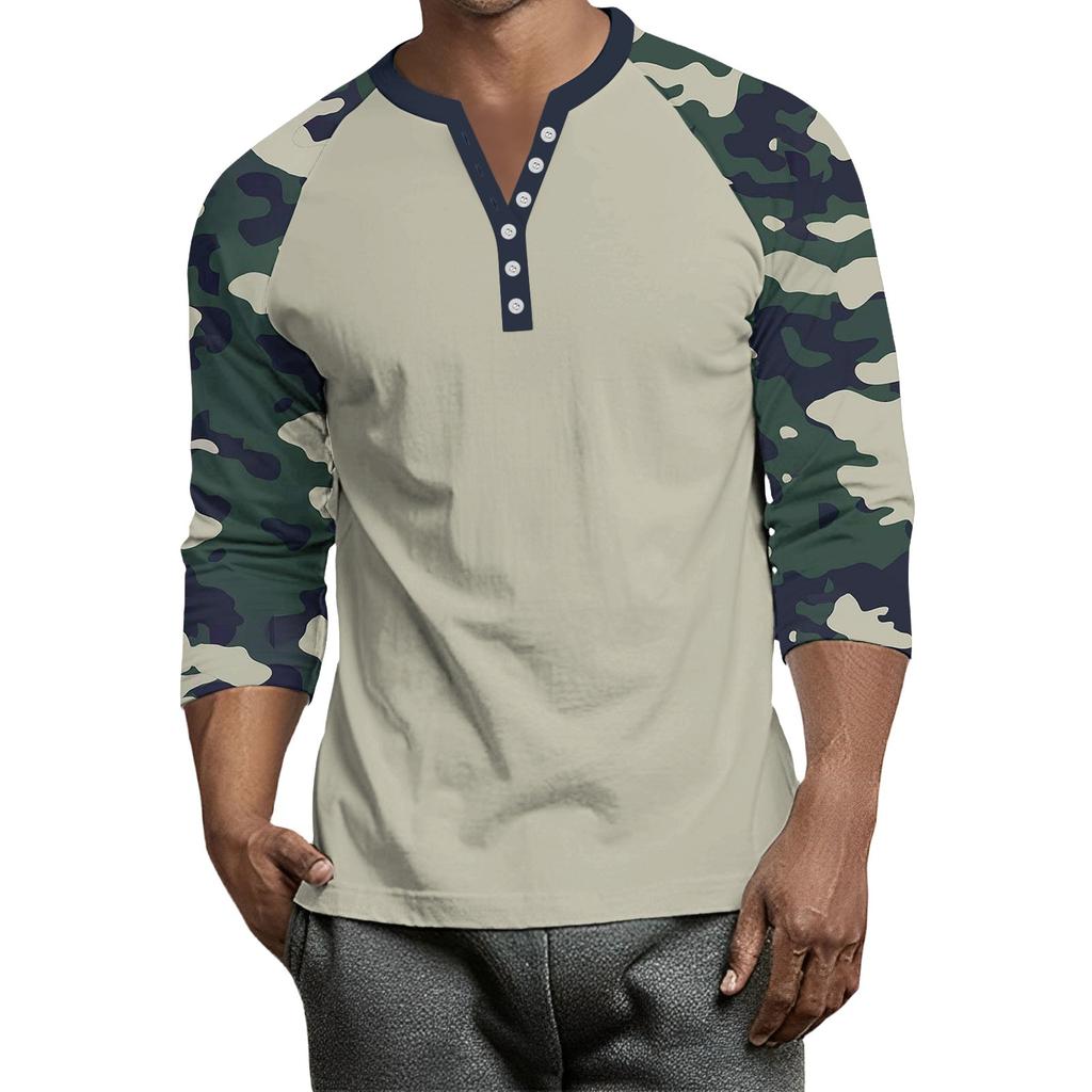 Herren Button-Down Kontrast Raglan 3/4 Ärmel Oberteil