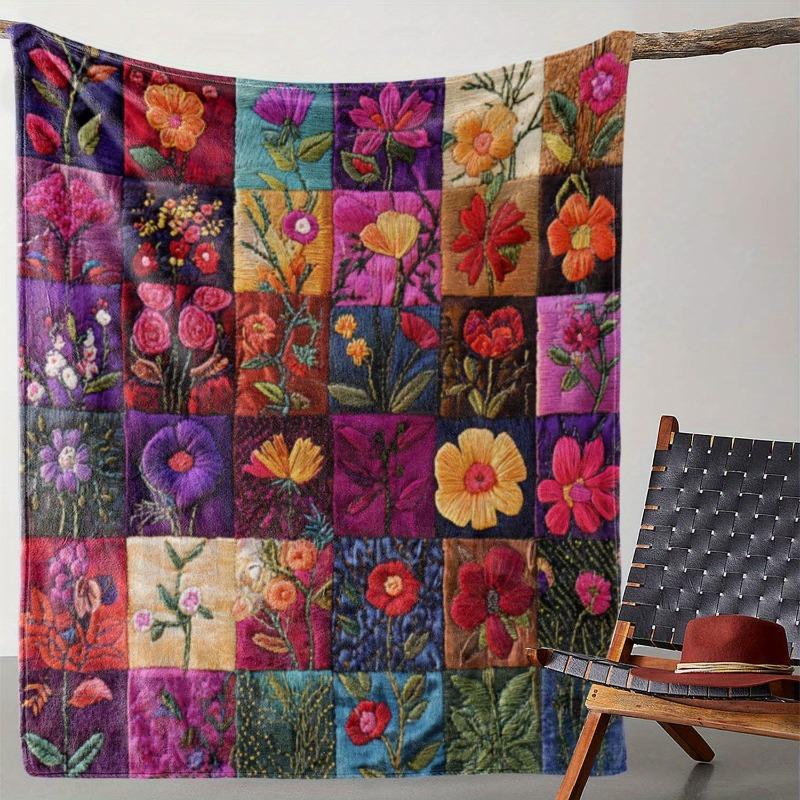 Vintage Green Floral Plaid Flannel Throw Blanket Soft Cozy Couch Bed Car Office Camping | All-Season Gift Blanket Retro Style