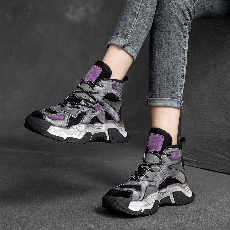 

Шанхайские ботинки-мартенсы Jiezhou, винтажный колор-блок, толстая подошва на шнуровке, корейский стиль, папины кроссовки. 38