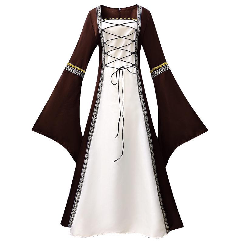 

2026 Gothic Retro Medieval Lace-up Ruffle Dress - Long Sleeve Women s Performance Costume 5XL