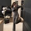 Chic Knitted Two-Piece Set: Bell Sleeve Sweater & Wide Leg Pants for Women (Autumn/Winter)