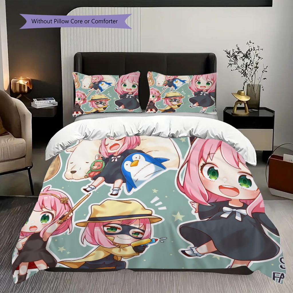 Anime Set Cute Characters Threepiece Set 1 Duvet Cover 2 Pillowcase Without Core Bedding Set Christmas Birthday Gift Soft And Comfortable