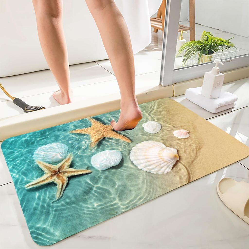 Tappeto da Cucina Ocean Beach Conchiglia Stella Marina Decorazione per la Casa Tappeto per Soggiorno Camera da Letto Bordo Letto Tappetino Antiscivolo Zerbino per Bagno