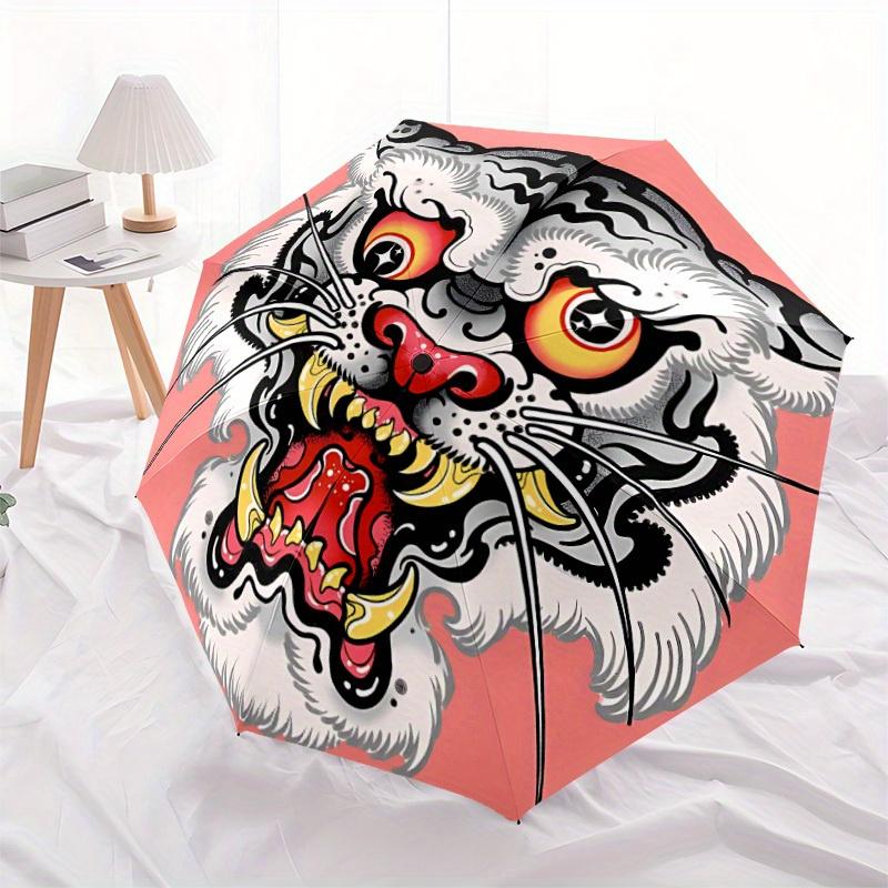 1pc Tiger Face Automatic Open/Close Umbrella, Portable Folding Umbrella for Travel, Themed Events, It is suitable as a gift for various festivals, Out