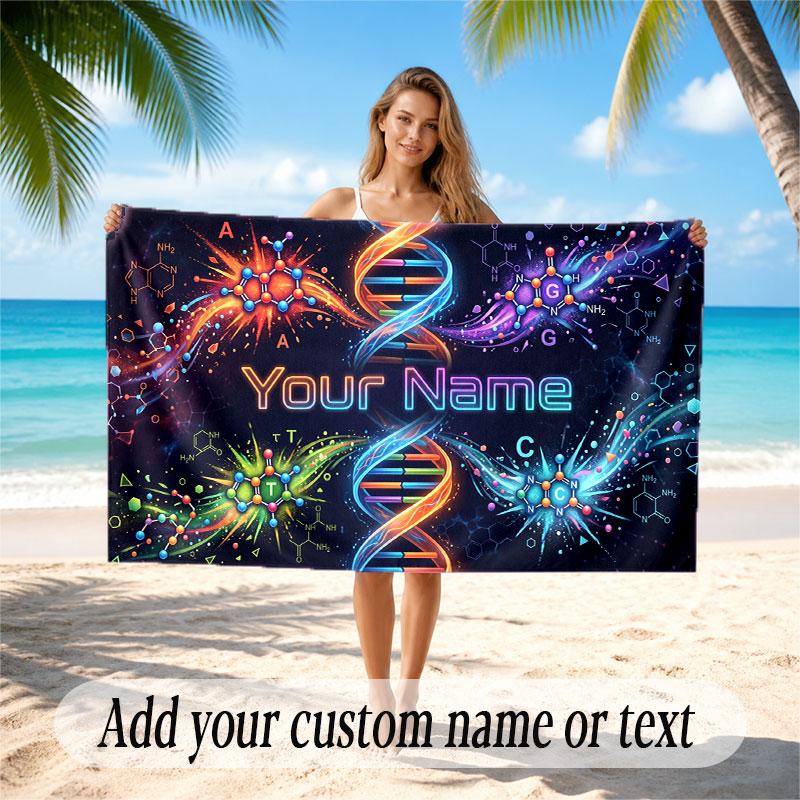 Decorative Artwork Theme Soft Beach Towel Personalized Custom Name Text Towel Portable for Beach Pool Travel