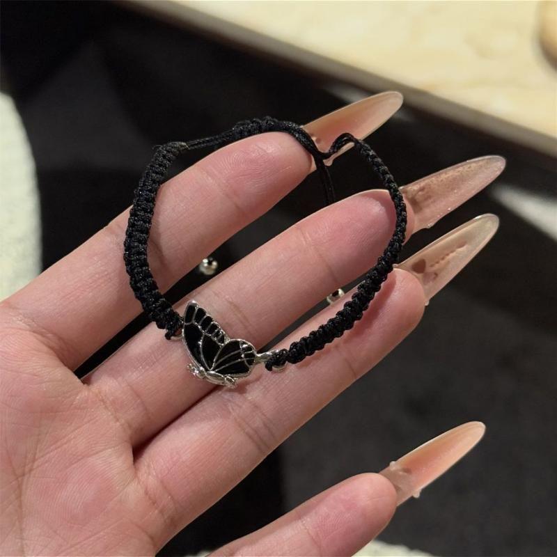 

Новый китайский браслет ручной работы «Комната цветов и бабочек», черно-белый, простой, нишевый, для девушек, для подруги, ремешок с бабочкой, для пары [1] black rope