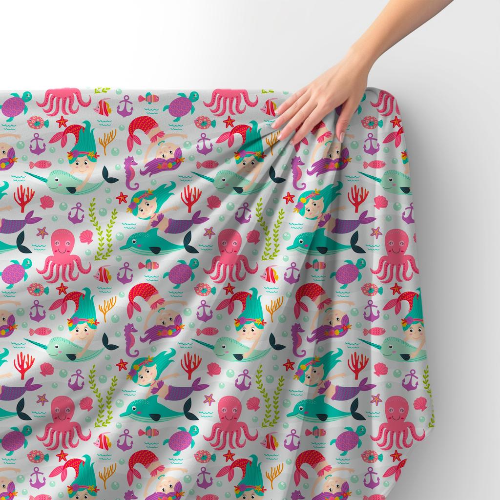 Royal Samt Stoff Polyester Zum Nähen - Motiv Meerjungfrauen