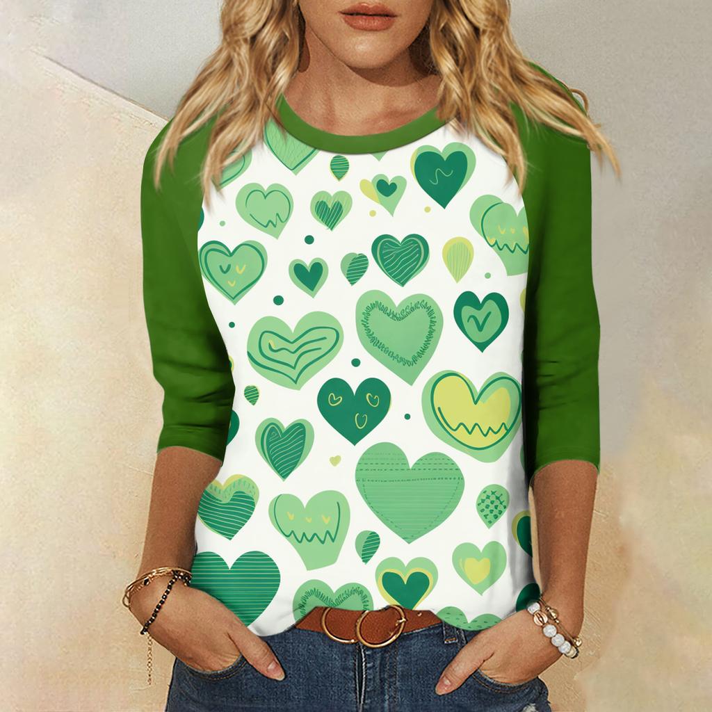 Women's  St. Patrick's Day Print Round Neck Three-Quarter Sleeve Top