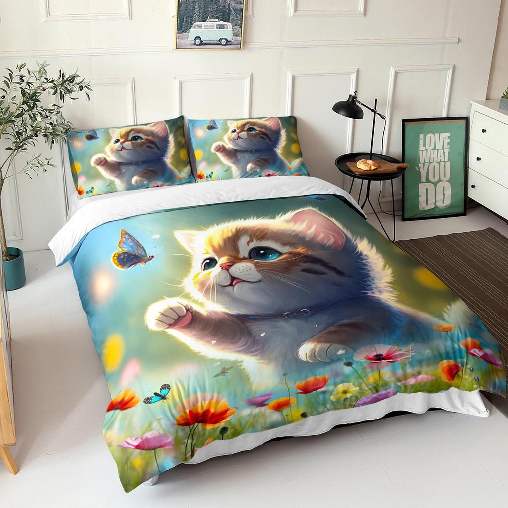 Cute Cat Down Comforter Set Bedding Set 3-piece Duvet Cover Set